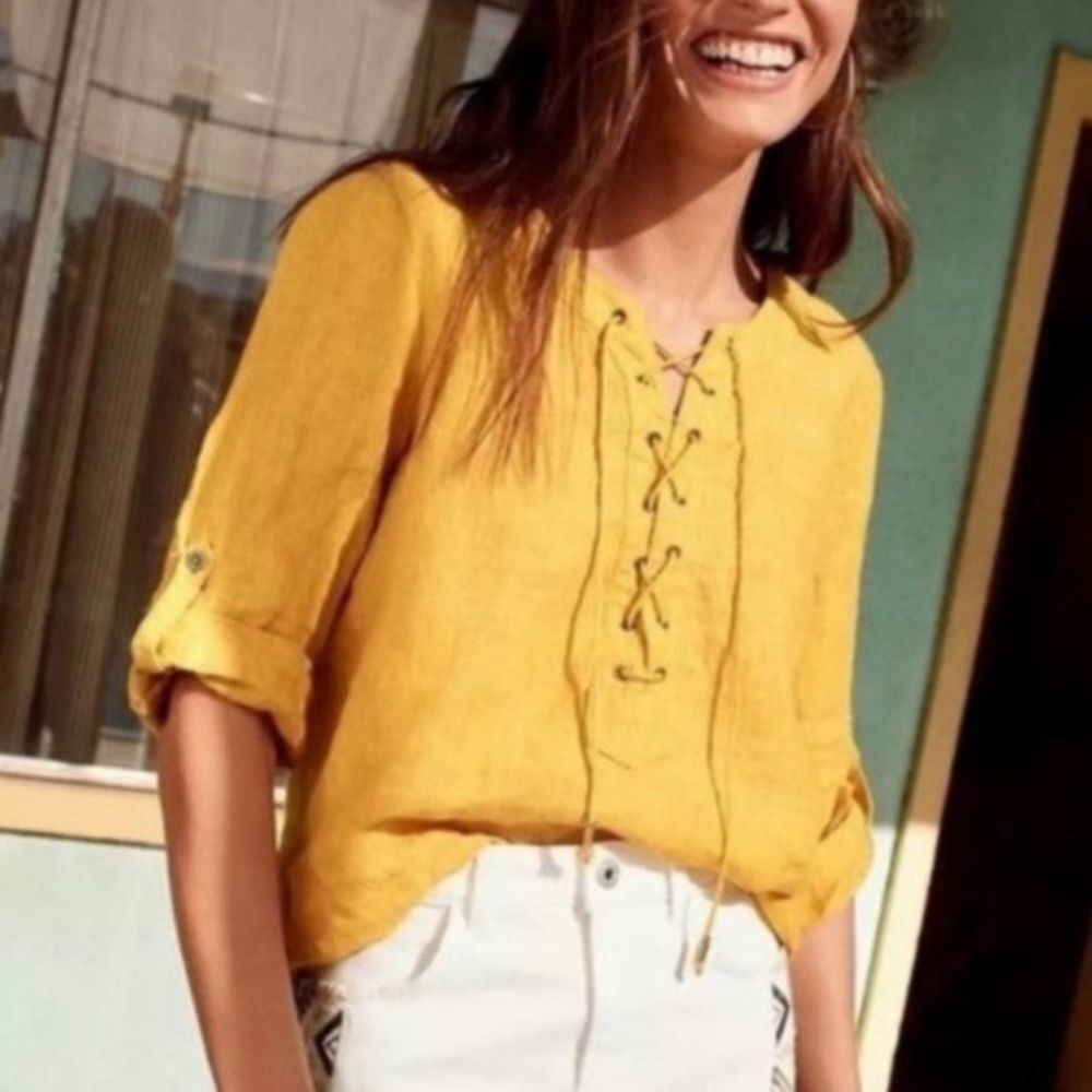 Maeve Anthropologie Marva Linen Lace Up Tie Front‎ Blouse Top Sz 0